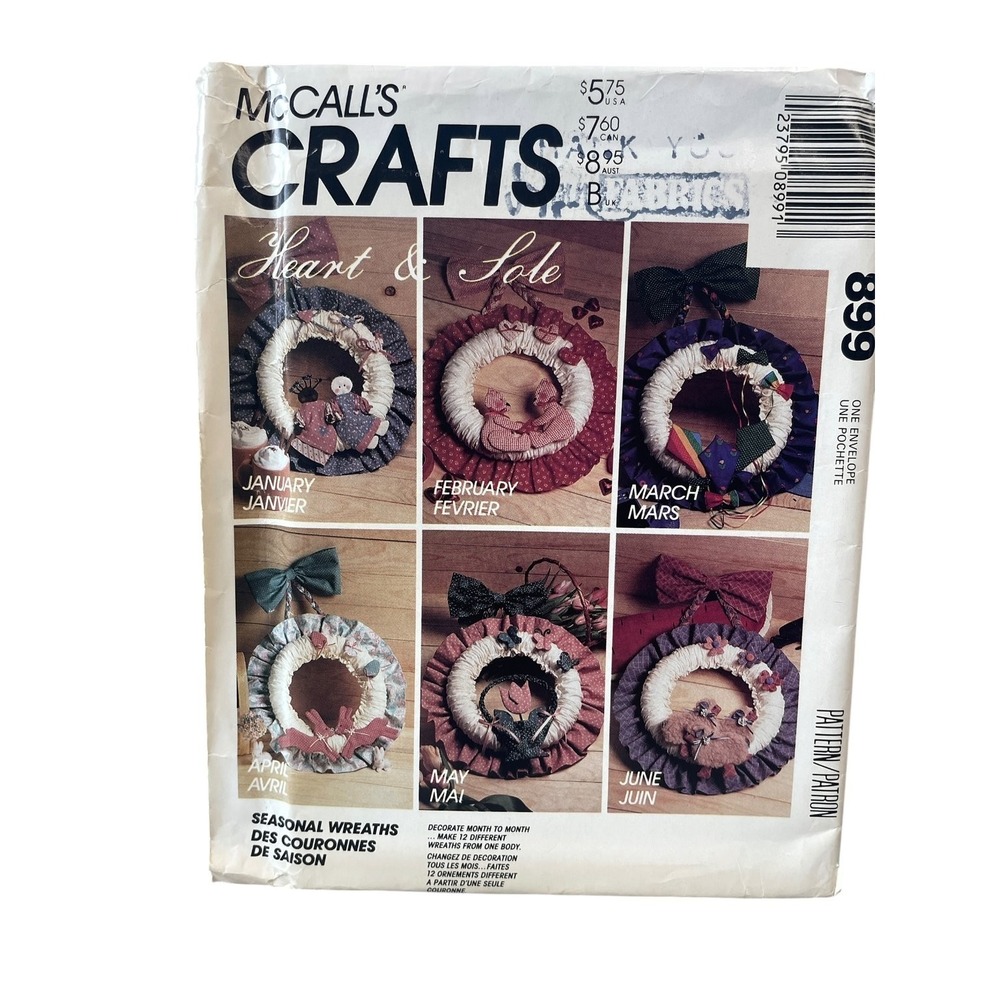McCall's 899 Craft Seasonal Monthly Wreaths Heart & Sole Vintage